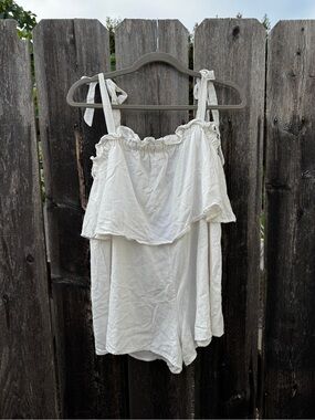 Hello Molly White Tie-Shoulder Ruffle Romper